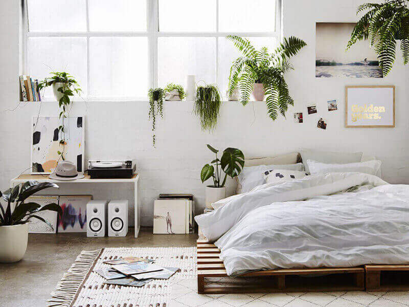 Trang trí phòng ngủ đơn giản bằng cây xanh, bình hoa